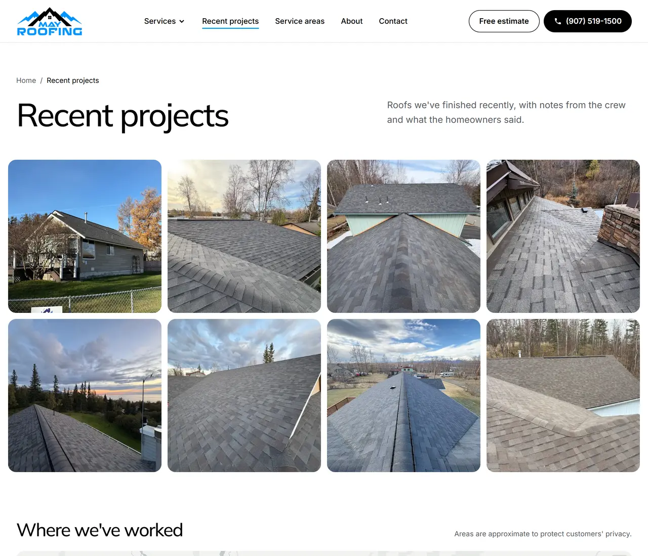 May Roofing's recent projects page