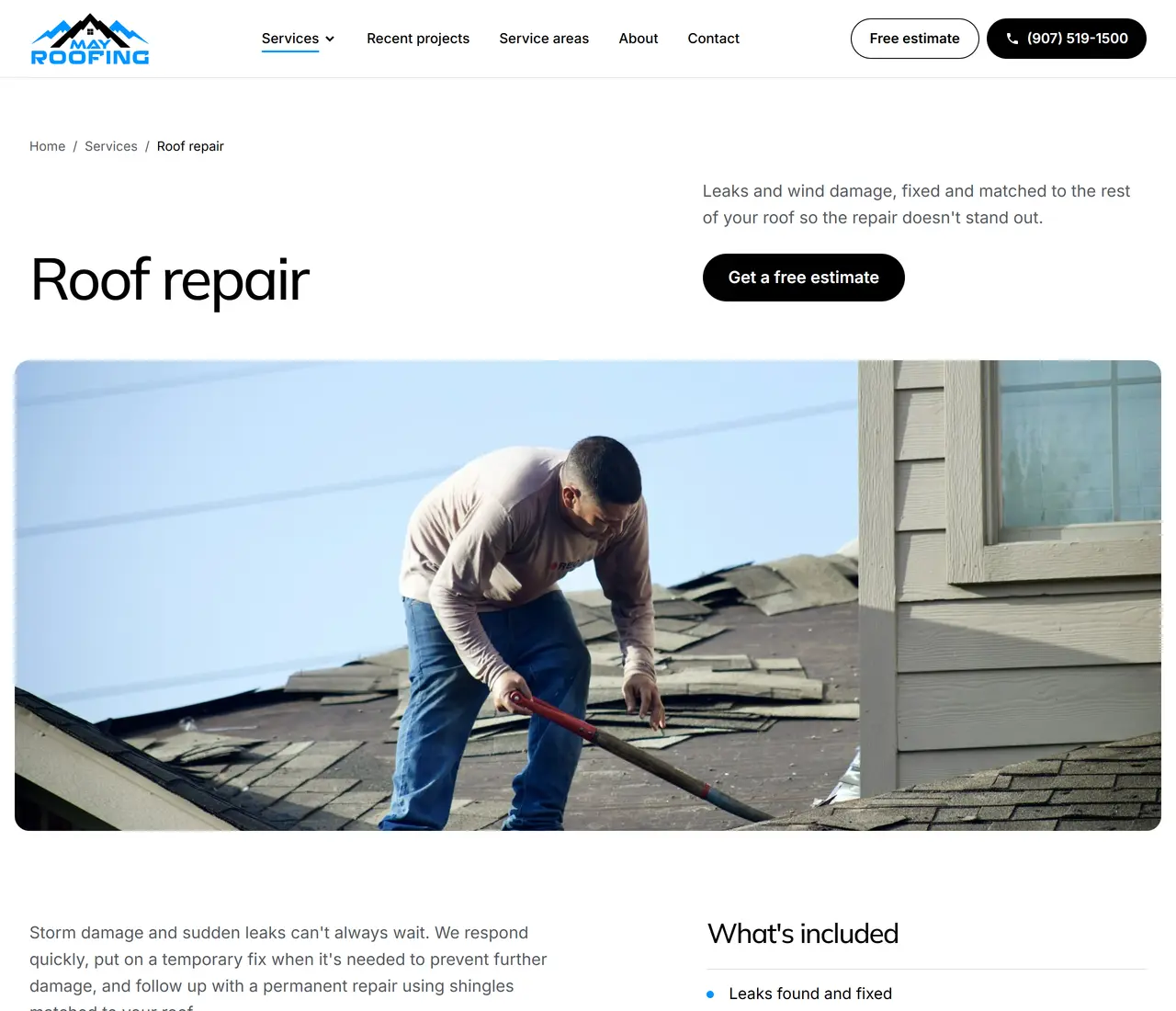 May Roofing's roof repair page